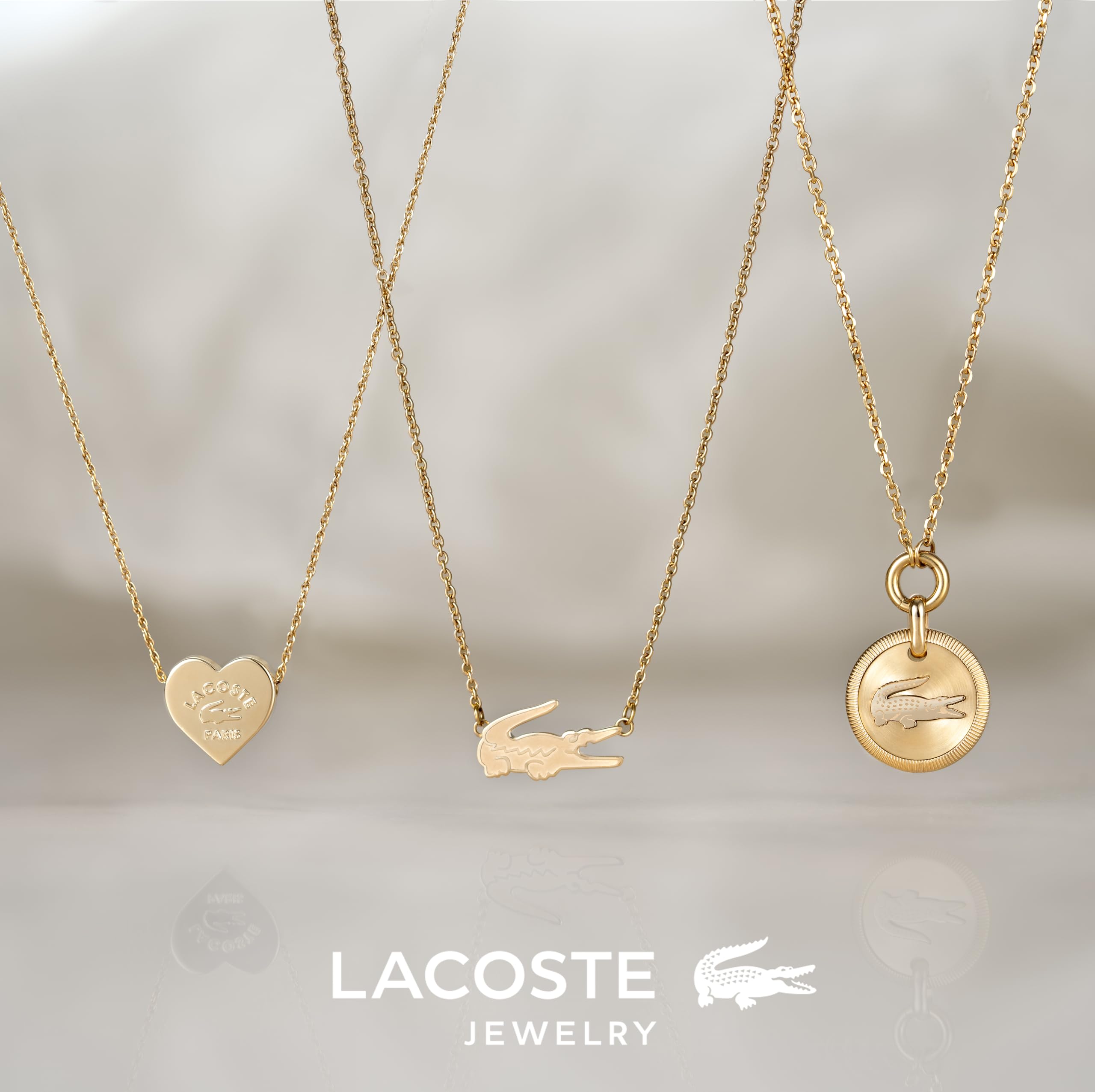 Lacoste Collar de cadena de oro amarillo con colgante de corazón para mujer Love My CROC 2040399, talla única, Acero inoxidable, No es una piedra preciosa