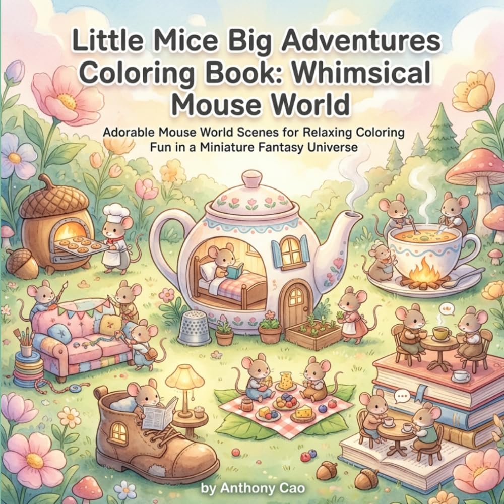 Little Mice Big Adventures: Whimsical Coloring Book for Cozy Creative Escapes: Adorable Mouse World Scenes for Relaxing Coloring Fun in a Miniature Fantasy Universe