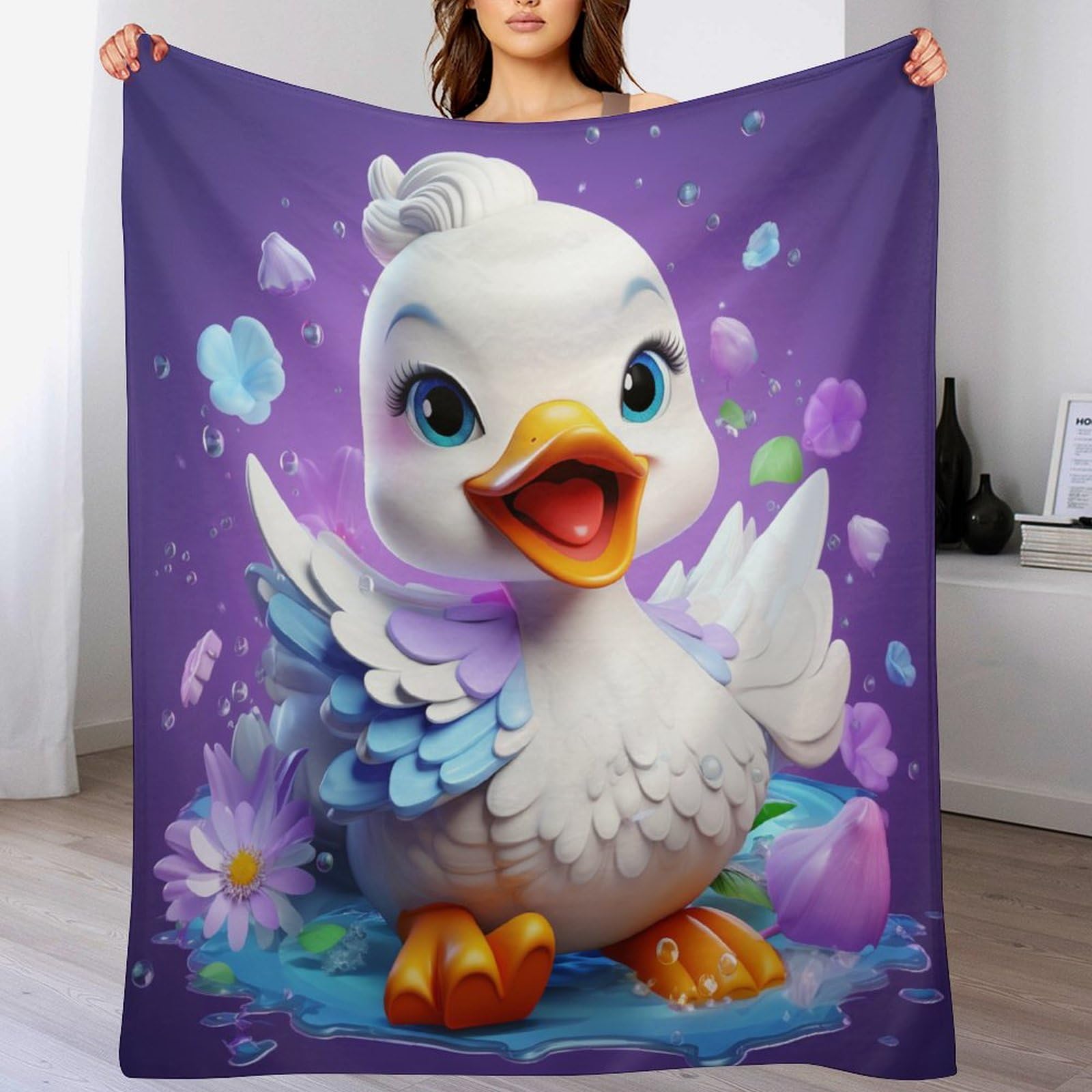 Couverture plaid canard mignon 150x200 cm en polaire de flannel