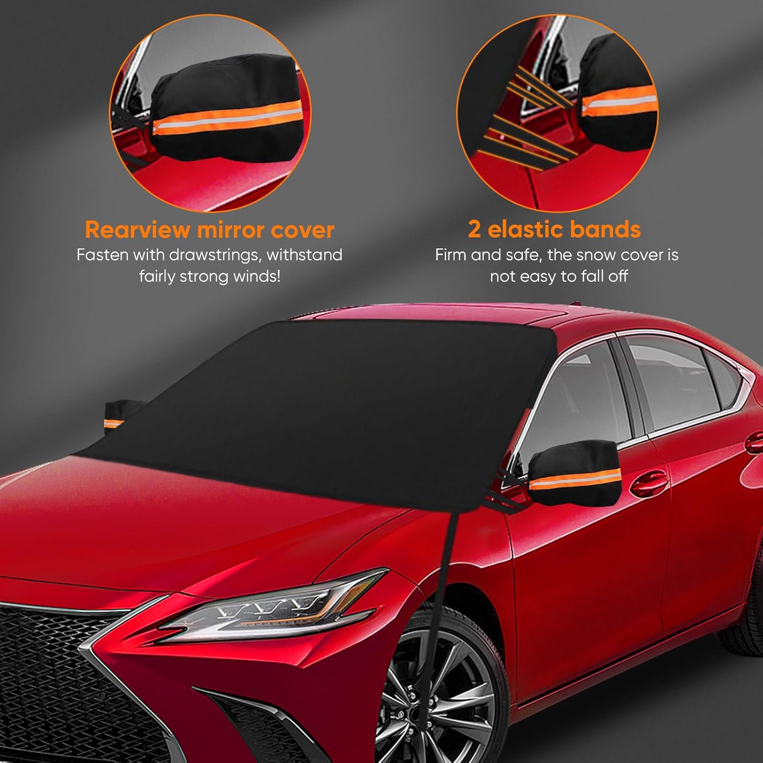 Car Windshield Cover for Ice and Snow Heavy Duty 600D Waterproof Oxford Fabric Windshield Snow Cover Fit for Most Cars Trucks Suvs Essential Car Winter Accessories X-Large Size (82.8 x 47 Inch)