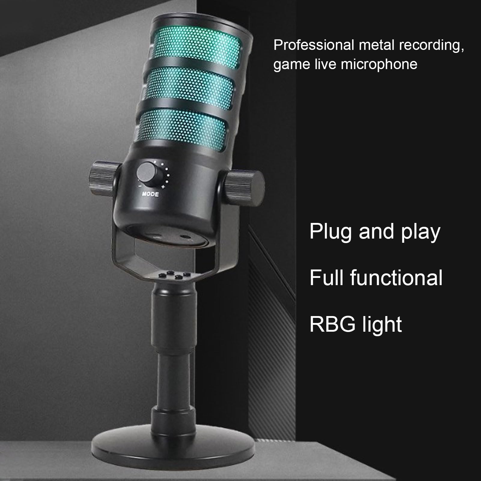 Mikrofon USB, Komputerowy Pojemnościowy Mikrofon do Gier z Kolorowym światłem, Czystym Przetwornikiem Dźwięku Regulowana głośność Mikrofon PC HIFI do Transmisji Strumieniowych i