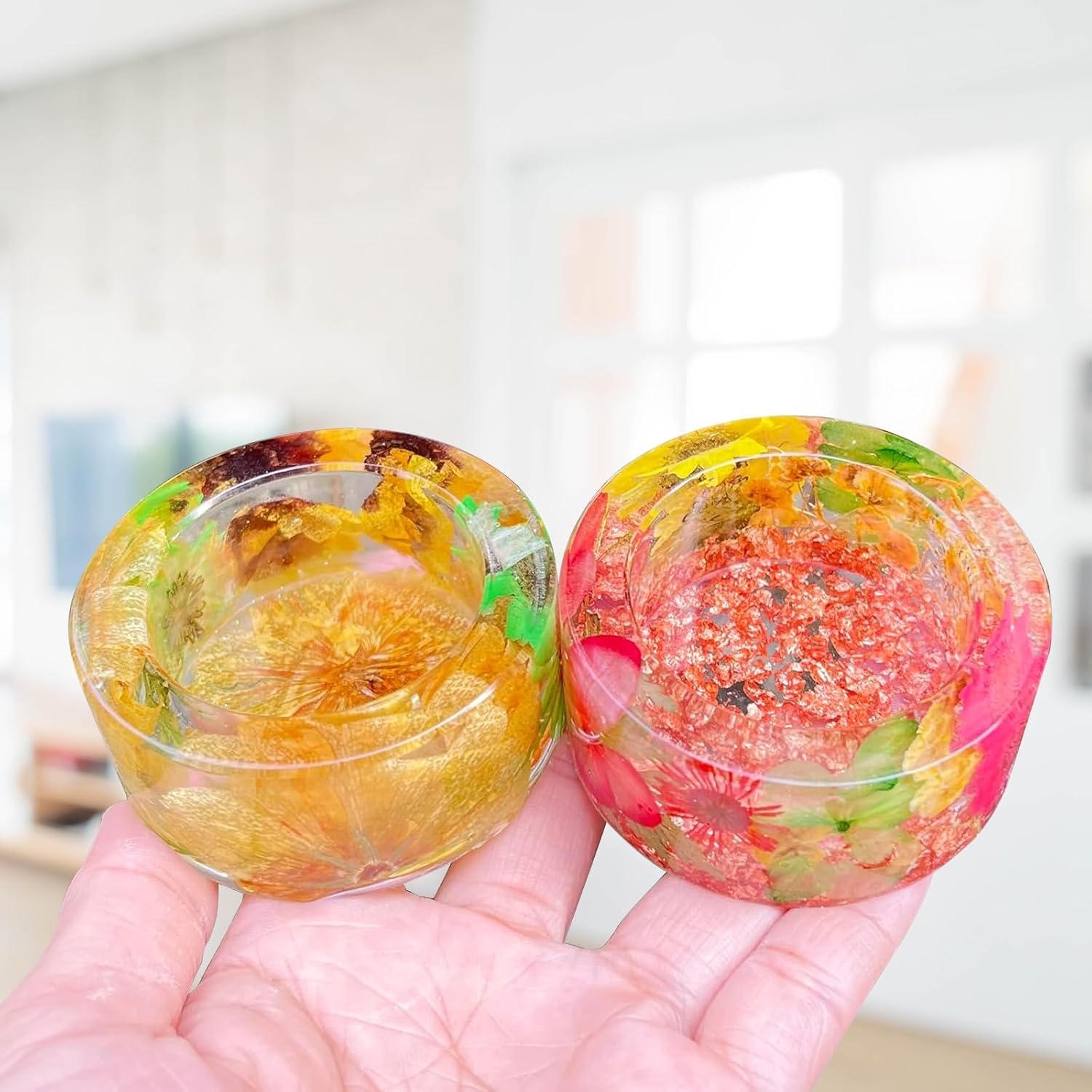 Tealight Candle Holder Resin Molds, 4 Pcs Round Silicone Tealight Epoxy Resin Molds for DIY Crafts, Table Centerpiece, Trinket Container, Plaster, Wedding, Home Decoration