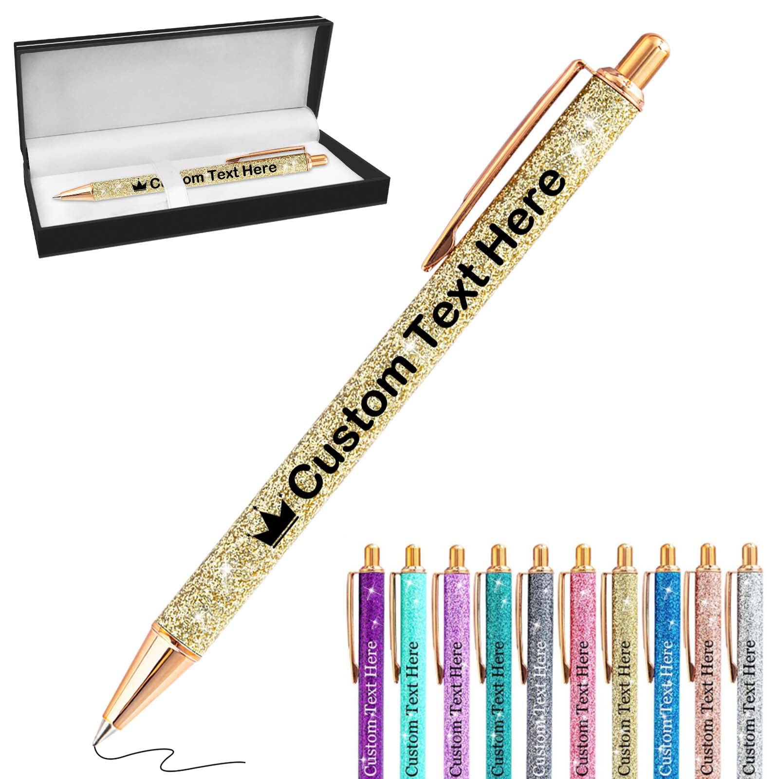 Xiuyours Personalised Pens for Women Custom Glitter Pen with Name Logo Imprinted, Customised Sparkly Bling Ballpoint Pen Gift for Wedding Birthday Office Graduation, Gold — image 1