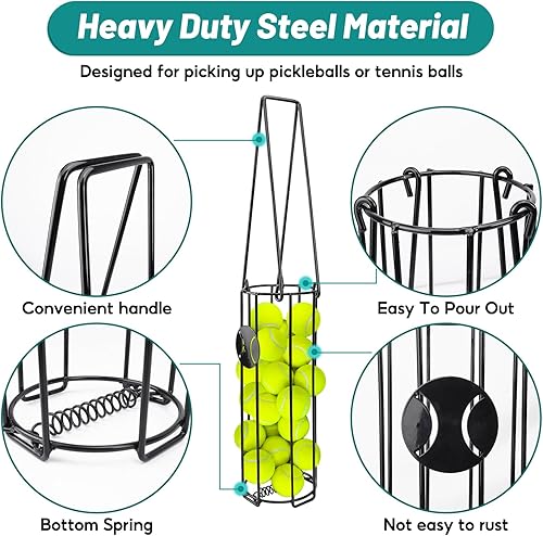Miniatura 2 de Pelota de tenis cilíndrica, recogedor de pelotas de pickleball para recuperar, recogedor de pelotas de tenis, superior para fácil recolección y Negro