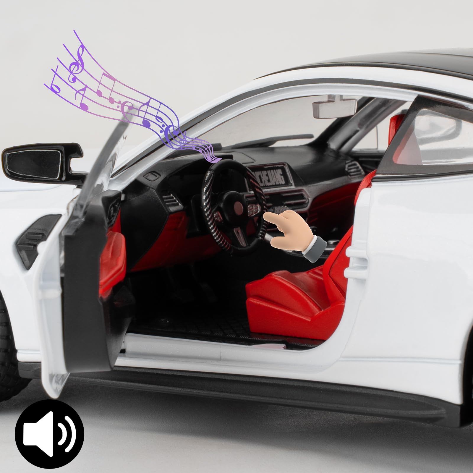 TGRCM-CZ 1/24 Compatibile con BMW M4, veicoli da tirare in lega di zinco con suono e luce per collezionisti e bambini dai 3 anni in su, regalo di compleanno (bianco)