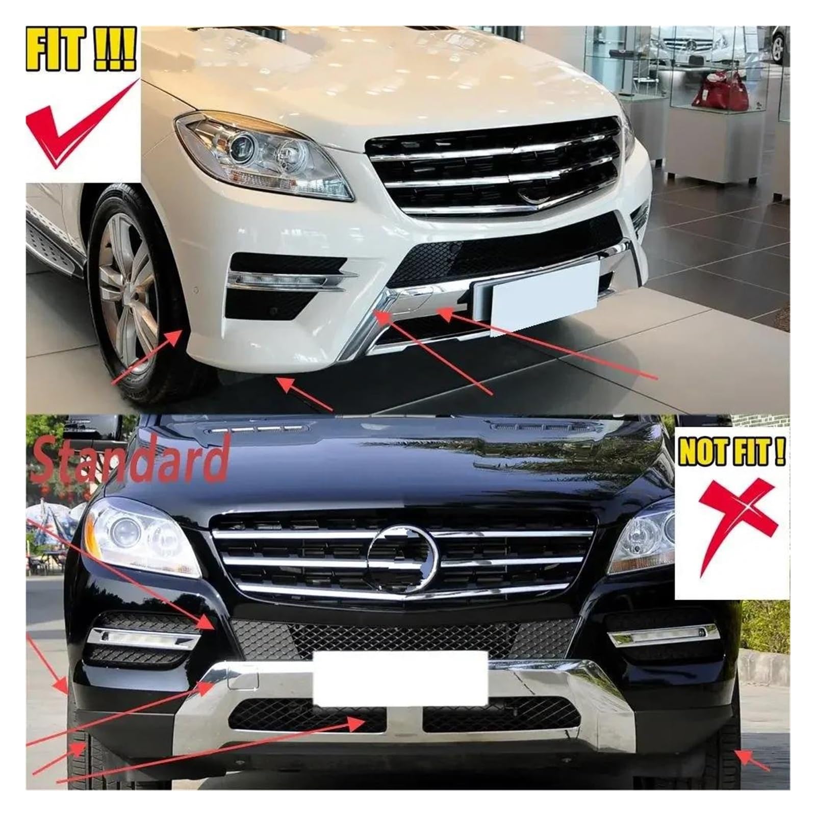 Frontspoiler 3Pcs Für Benz Für M-Klasse W166 ML250 ML350 ML400 ML500 2011-2015 Bodykit Tuning Front Lip Spoiler Splitter Diffusor Splitter