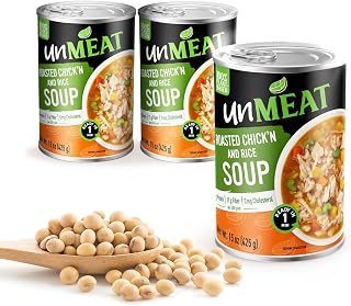 unMEAT Roasted Chicken & Rice Plant-Based Soup, 15 oz, 3 Pack | Hearty vegan soup with plant-based roasted chicken and rice offers a convenient ready-to-heat comfort meal