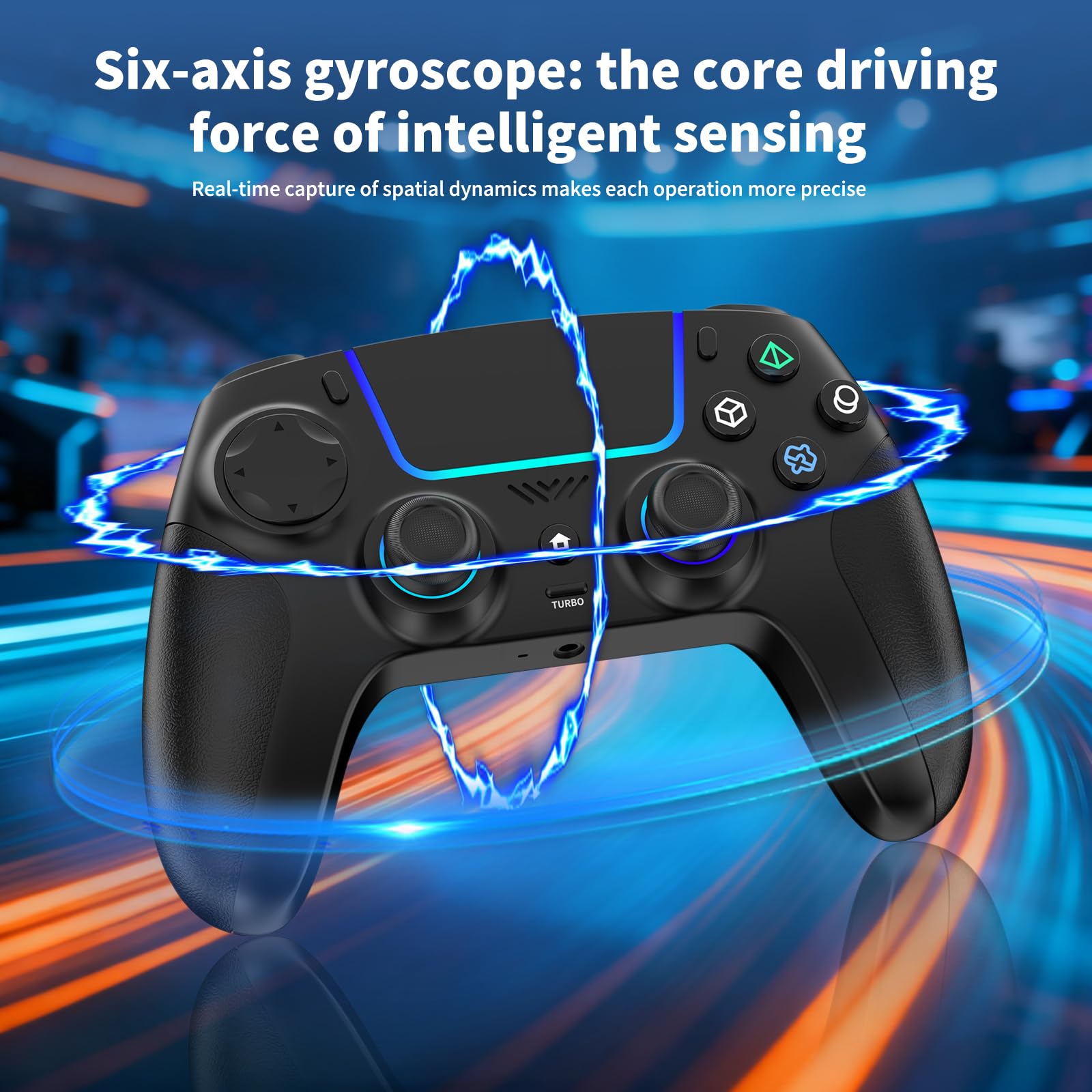 JORREP Manette sans fil pour PS5/Pro/Steam Deck/PC/MAC/iOS/Android10, manette de jeu avec éclairage RVB/double vibration/turbo/programmable/connexion casque/gyroscope 6 axes/batterie 1500 mAh