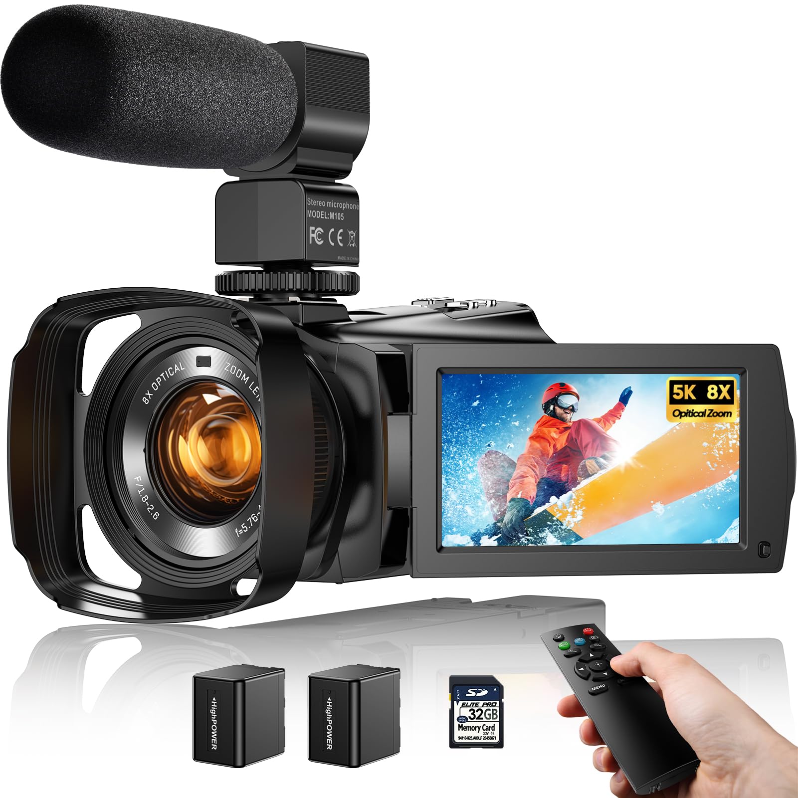 5K Video Camera Camcorder 8X Opitical Zoom Live Streaming Cameras 64MP WiFi Autofocus Vlogging Camera for Youtube with Full-color Night Vision, 3.6''