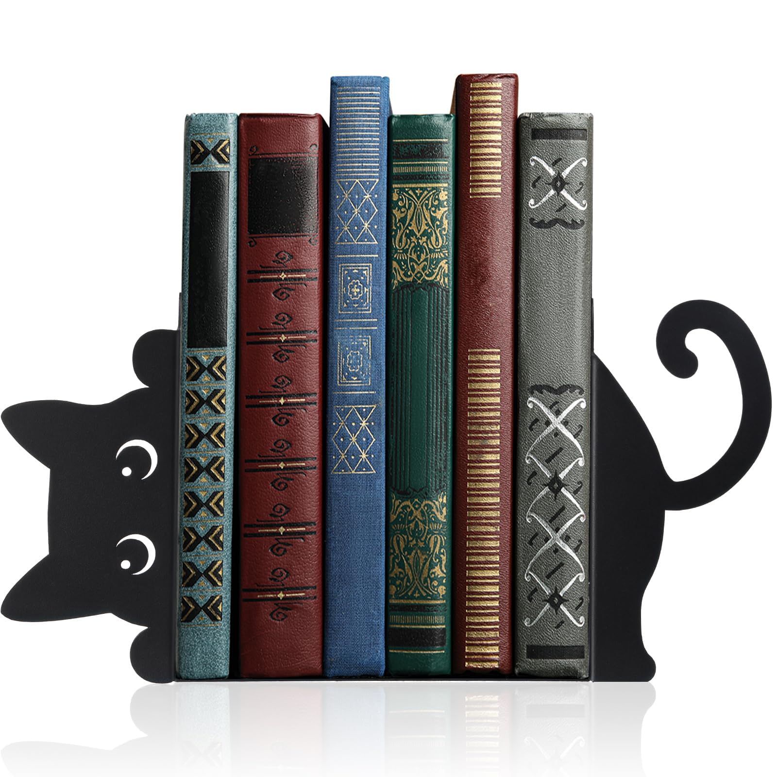 Fermalibri in Metallo Hidden Cat Nero, Fermalibri Decorativi Antiscivolo a Forma di Gatto per Libreria