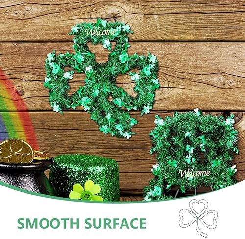 Miniatura 5 de IMIKEYA Marco de corona de alambre de metal, 2 piezas de corona de alambre de trébol irlandés verde, corona para colgar en la puerta, corona floral
