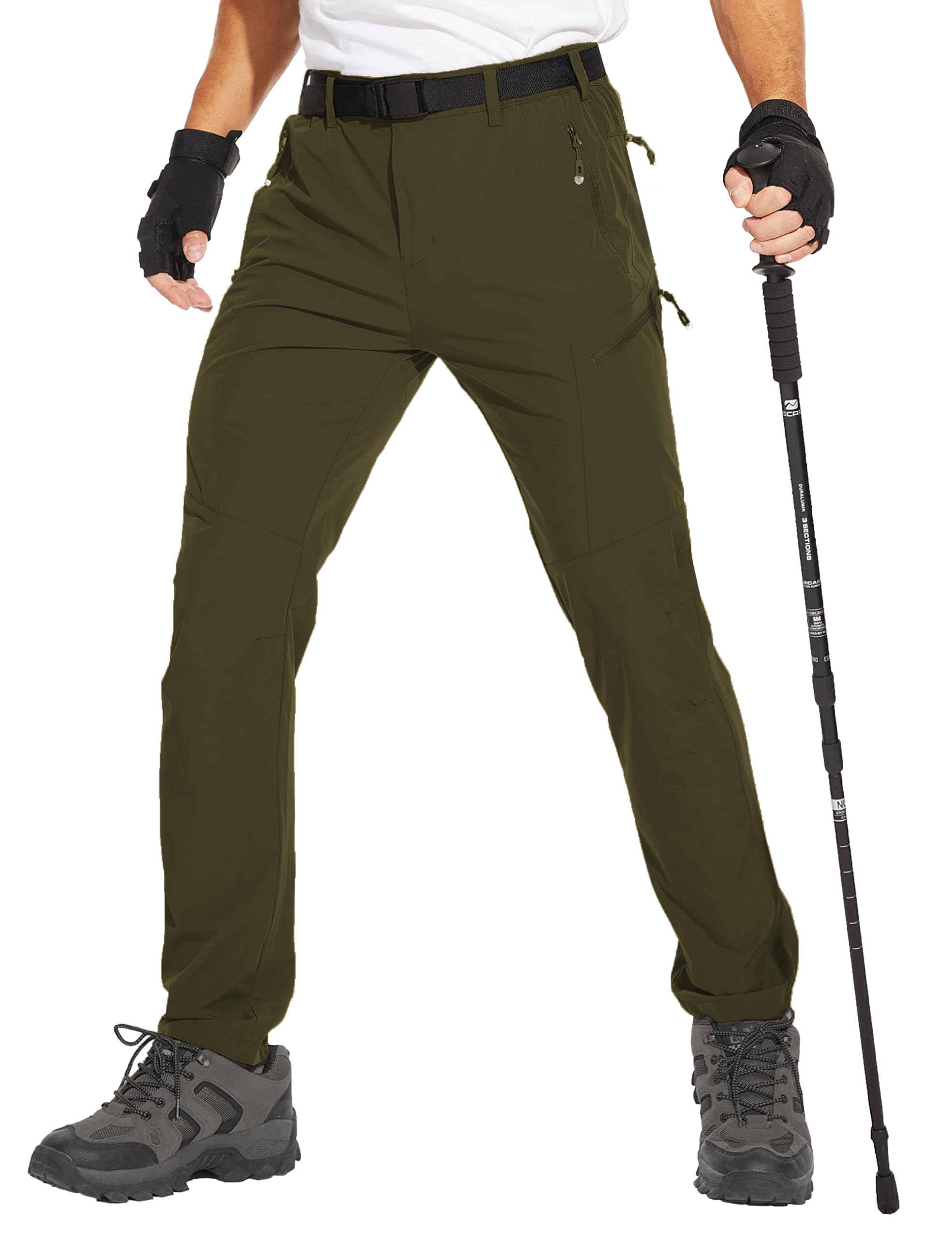 NATUVENIX Wanderhose Herren Leichte Stretch Outdoor Trekkinghose | 4-Wege-Stretch, schnell trocknend, wasserabweisend, 6 Reißverschlusstaschen mit Gürtel, geeignet für Trekking, Reisen, Arbeit