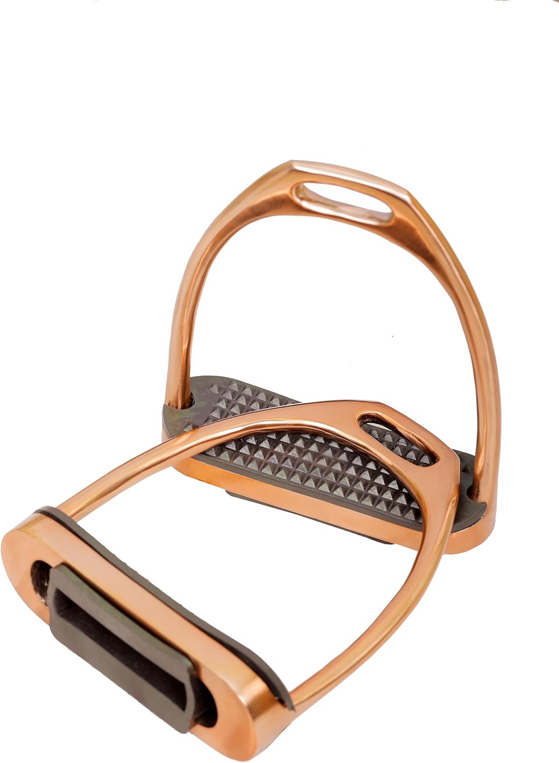 Lenza Gloss Rose Gold Fillis Stirrups Horse Riding S/Steel with Black Tread 4.75" for Him Her
