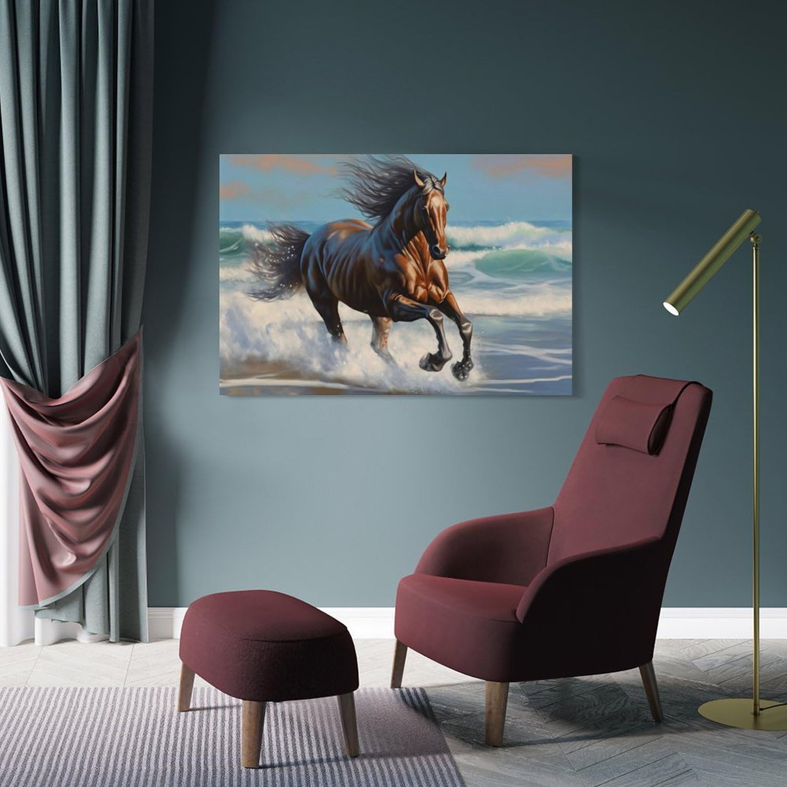 Amazon.co.jp: 絵画 湖のほとりに白い馬が立っているインテリア 絵画