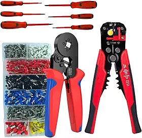 Alicate Crimpar Prensa Terminal Decapador de Fios Chaves Fenda Philips Isoladas Cabo Emborrachado Terminais Elétricos 0,25mm² A 10mm² para Instalação Elétrica Kit Ferramentas Eletricista Profissional