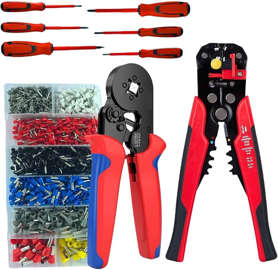 Alicate Crimpar Prensa Terminal Decapador de Fios Chaves Fenda Philips Isoladas Cabo Emborrachado Terminais Elétricos 0,25mm² A 10mm² para Instalação Elétrica Kit Ferramentas Eletricista Profissional
