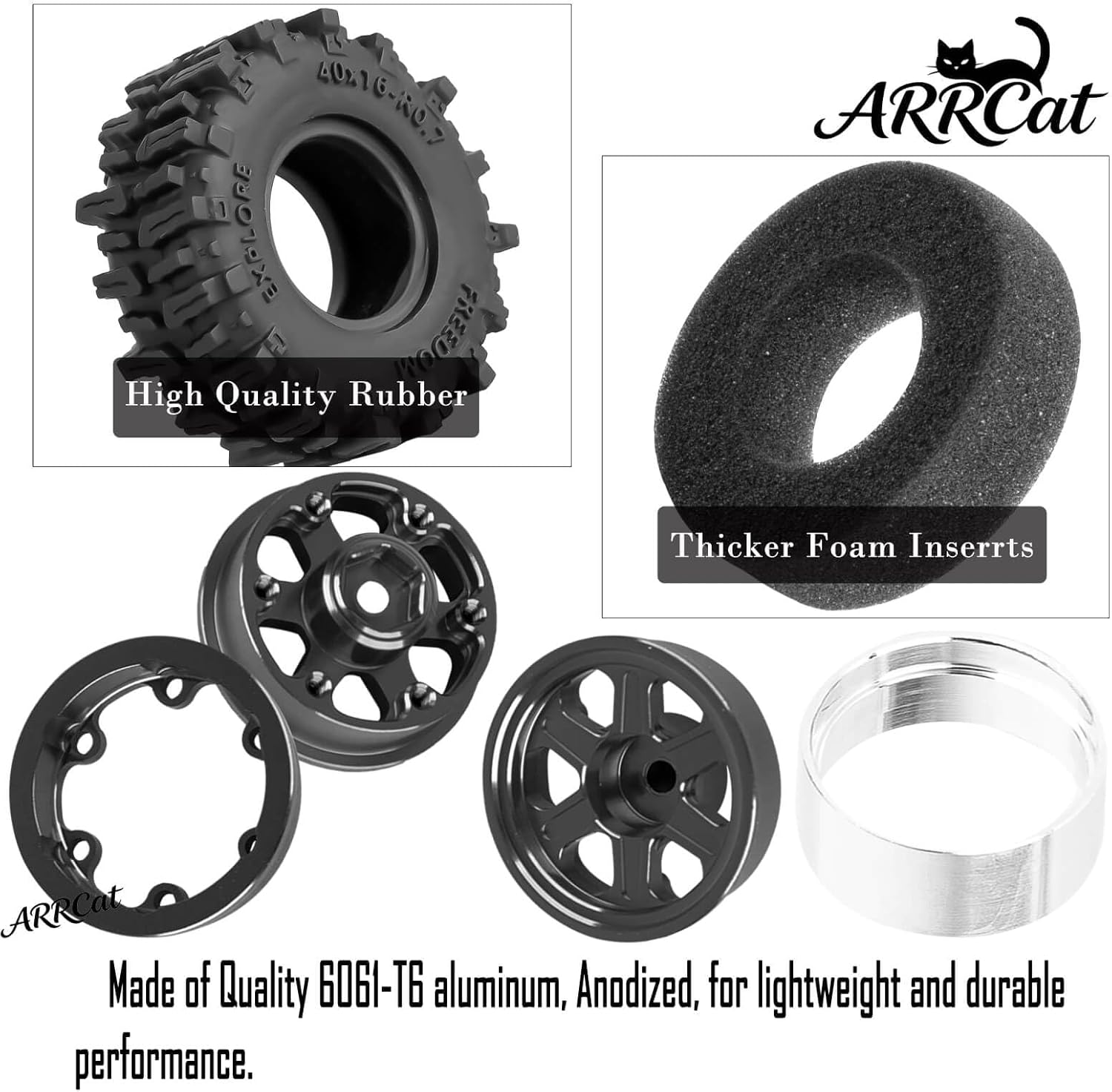 0.7 Beadlock Wheels Tires for 1/30 SCX30 1/32 Red cat Ascent-32 RC Crawler Car,RC Off Road Buggy Rally Truck Wheels and Tires,Aluminum Rings Deep Dish Wheel Rims & Rubber Tires,Black(4Pcs)