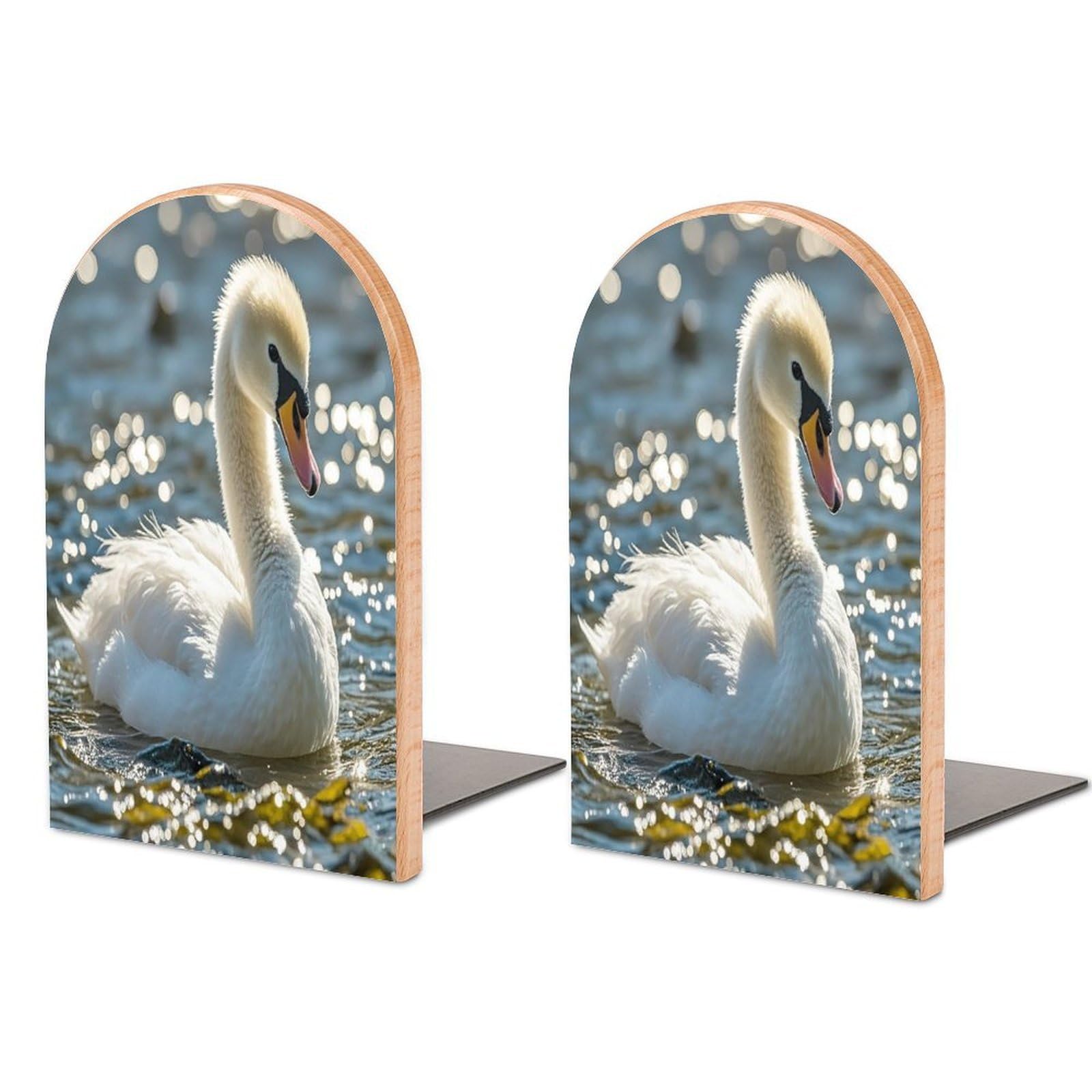 Sujetalibros de cisne de madera con base de metal para estantes de oficina