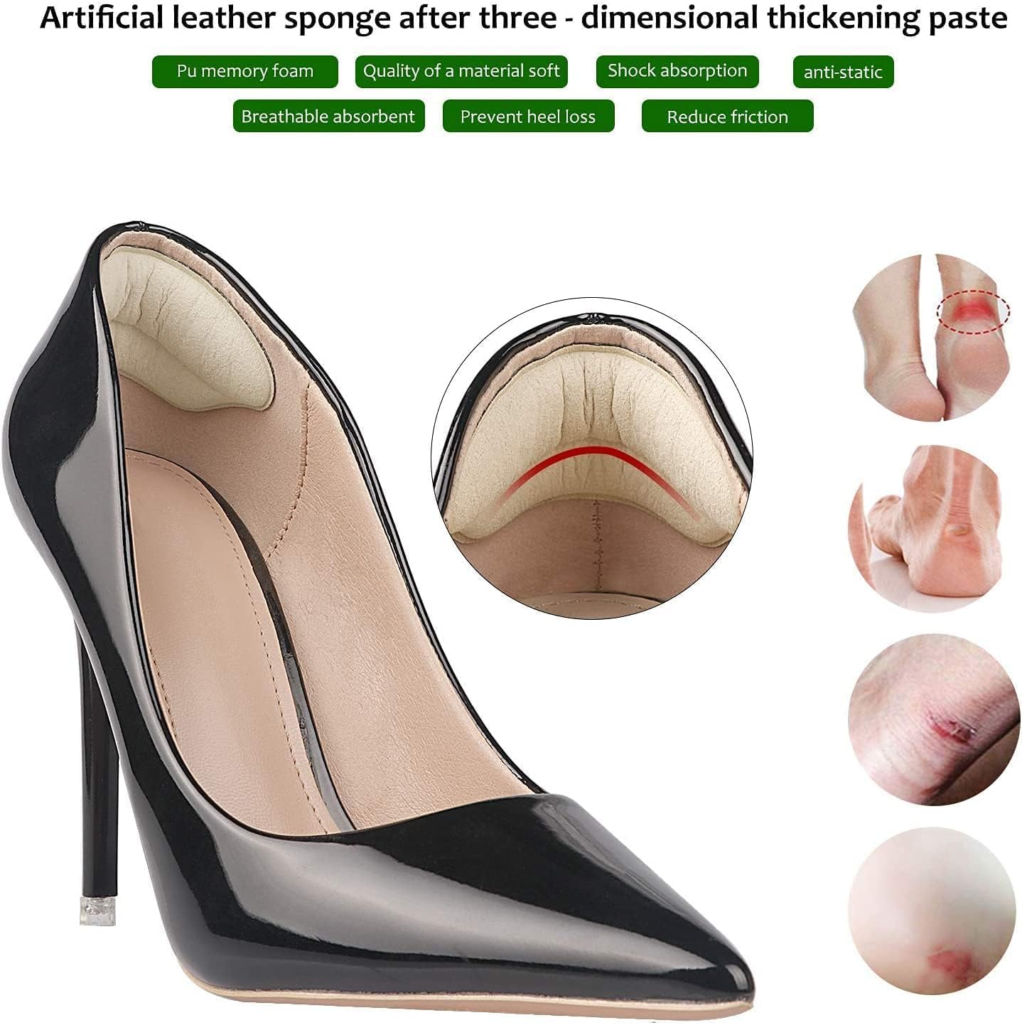 SEFLICA Premium Heel Pads Inserts Grips, Shoe bite Protector Back of Heel Protectors Cushions Liner Prevent Too Big Shoe from Shoe Slipping,Blisters,Filler for Loose Shoe Fit for Men Women (Black And Skin, Free) - Image 5 thumbnail