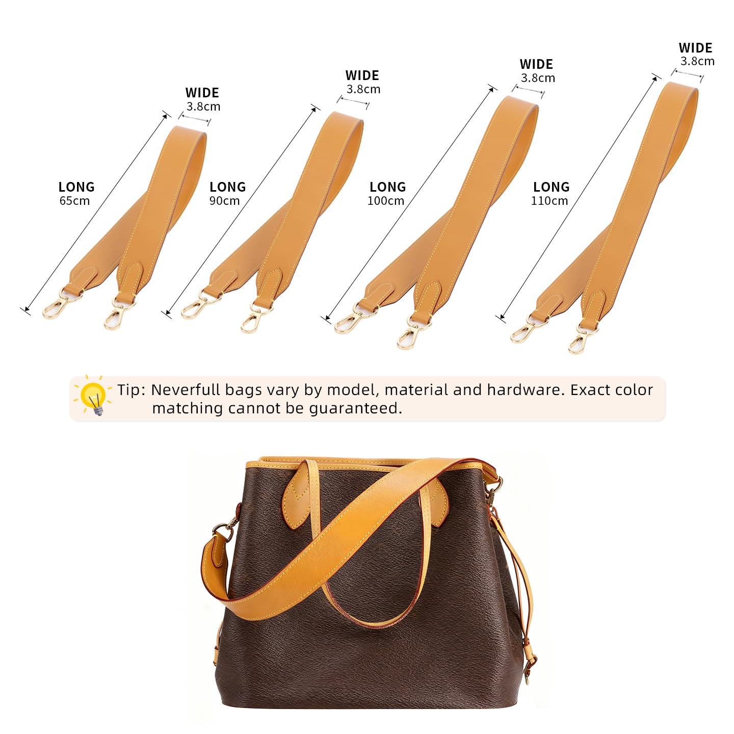 DGAZ Correa Bandolera Vachetta para Neverfull, 3,8 x 110 cm, Beeswax