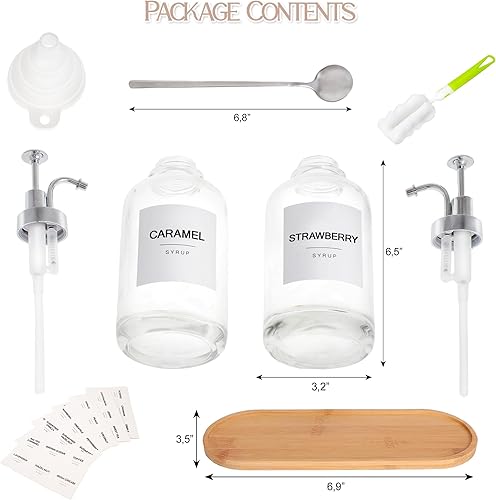Miniatura 7 de Dispensador de jarabe de café para barra de café, dispensador de bomba de café, dispensador de jarabe de vidrio de 16.9 onzas, cuchara dorada, 36