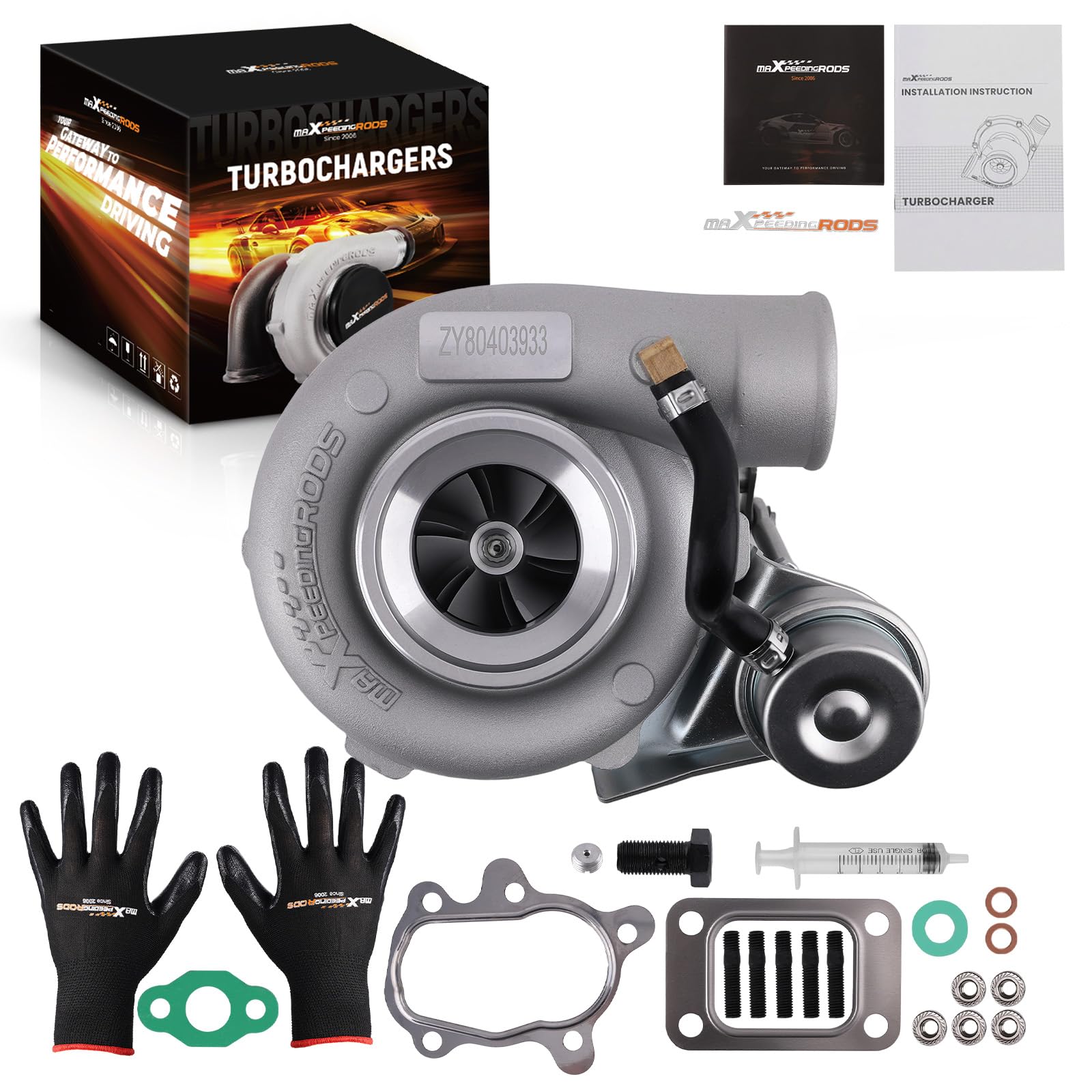 maXpeedingrods Turbocompresor GT2871 .64 .60 A/R T25 T28 GT25 GT2860 350 CV 0,6 A/R 0,64 A/R 5 tornillos brida universal + refrigeración por agua