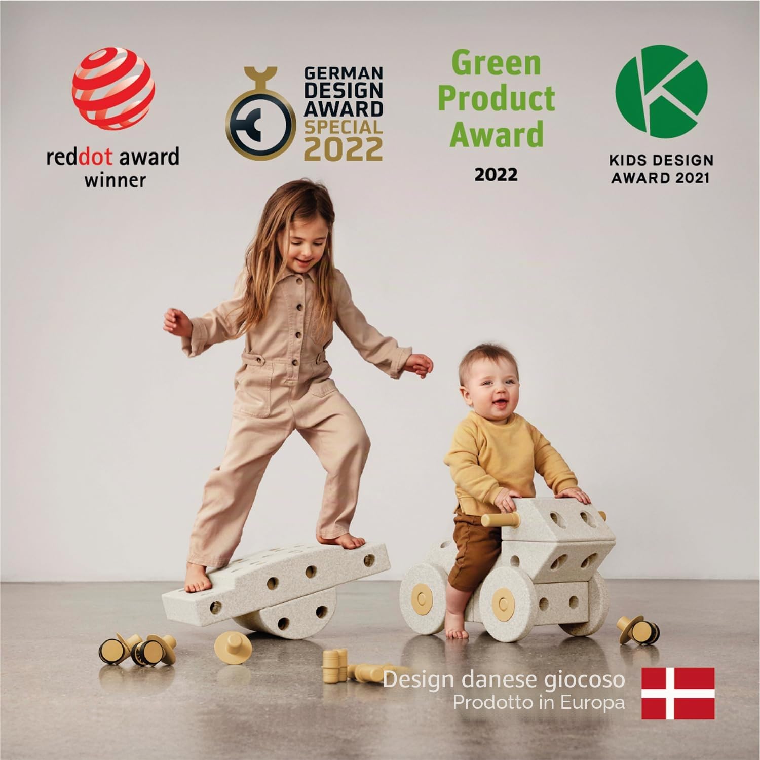 Giocattolo Modu. Modello 34 Tlg. Baukasten Starter-Set Modu Playsystem Dreamer von 0-6 Jahre - Sand Grey/Honey Yello