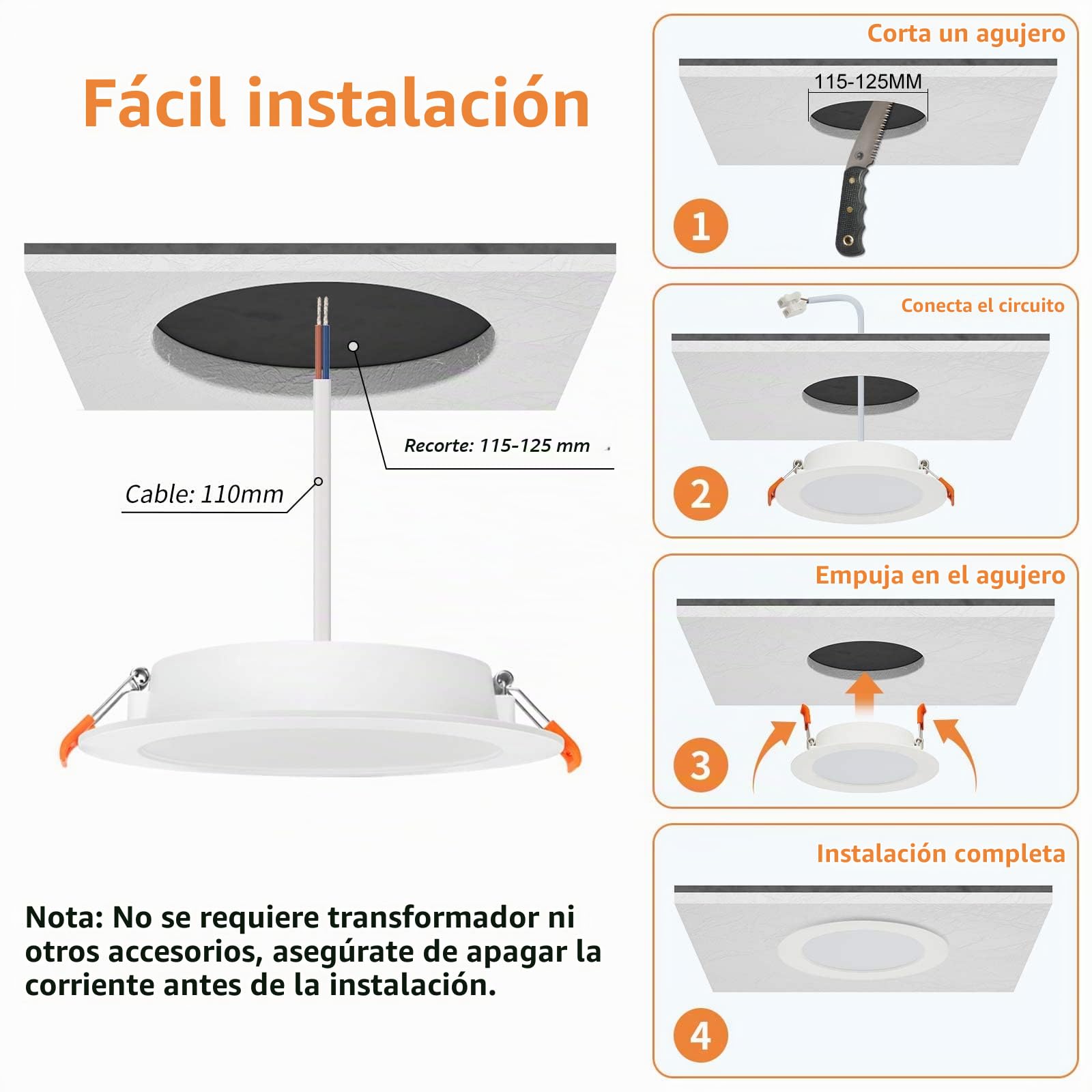 Tomosu Downlight LED Techo Empotrable Regulable 10W, Blanco Neutro 4000K | Pack de 20, IP44 Focos LED Interior Baño 10W 1000LM,3 Intensidades Sin Regulador,Corte 115-125mm, Ojos de Buey Led para Techo