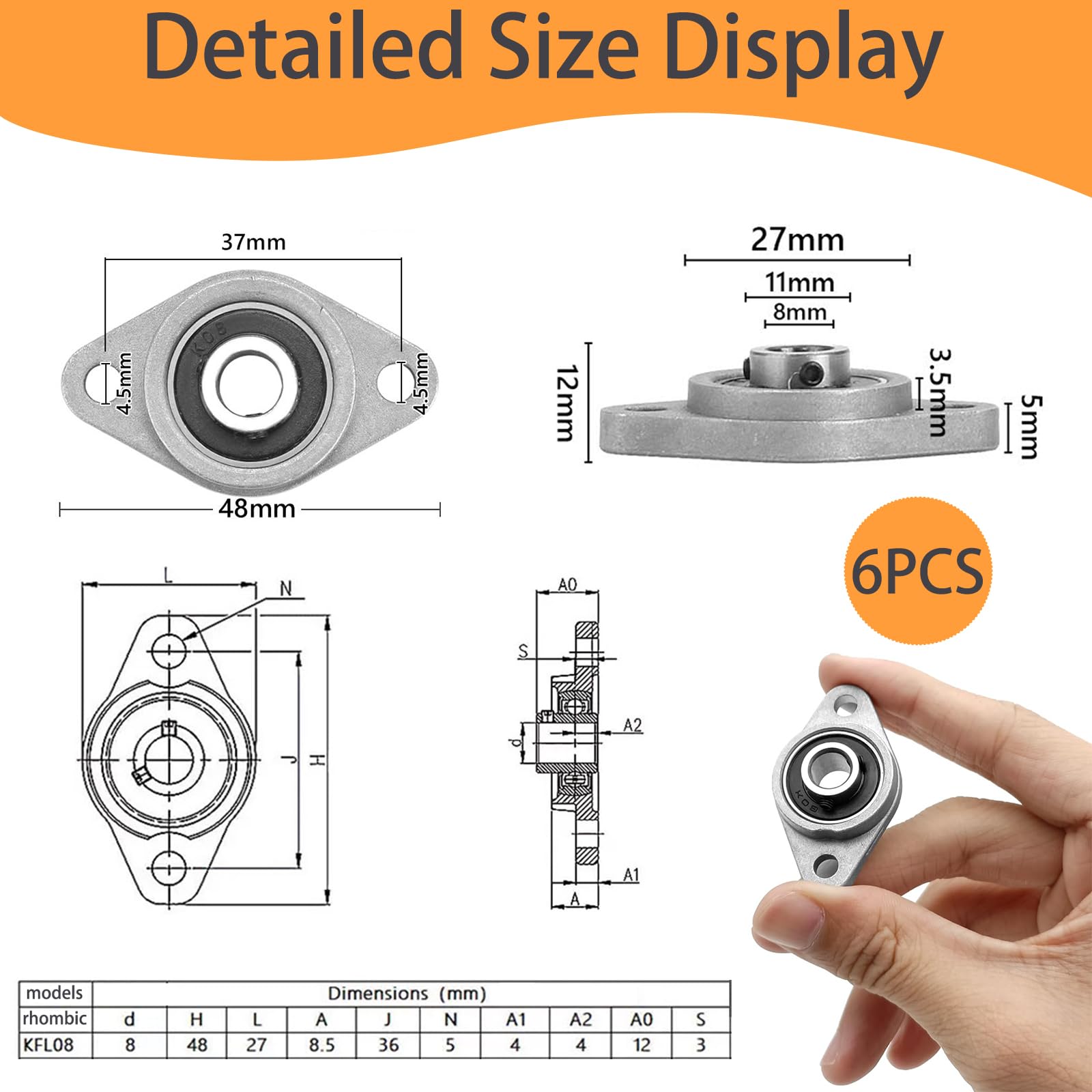 6 Supporti Cuscinetti A Sfera KFL08 - Cuscinetti Flangiati Autoallineanti 8mm - Per Macchinari - Foto 7