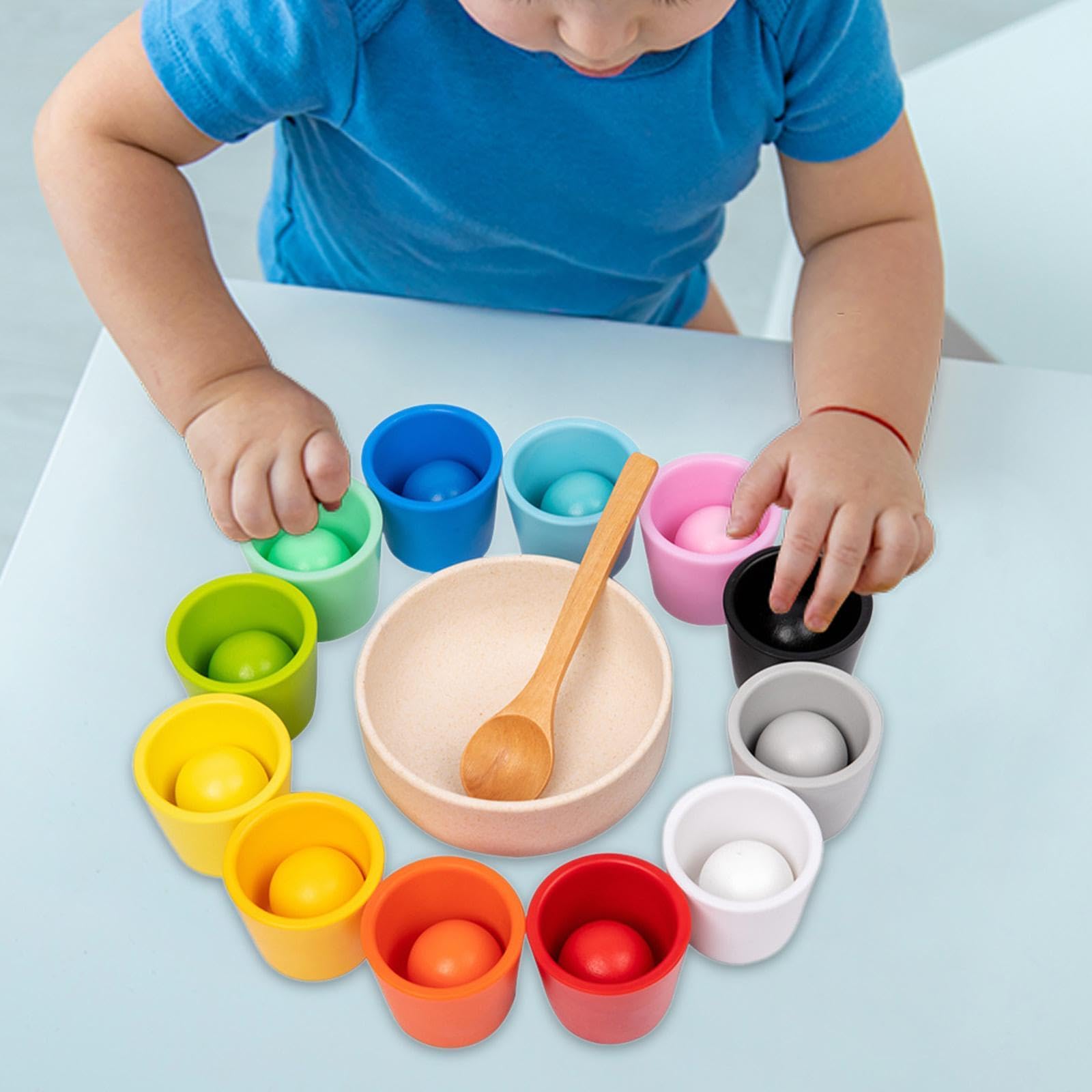 Juego de Clasificación de Colores de Bolas de Madera en Vasos para Niños