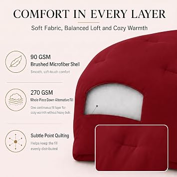 CozyLux Queen Comforter Set, 3 Pieces Down Alternative Bedding, Dark Red