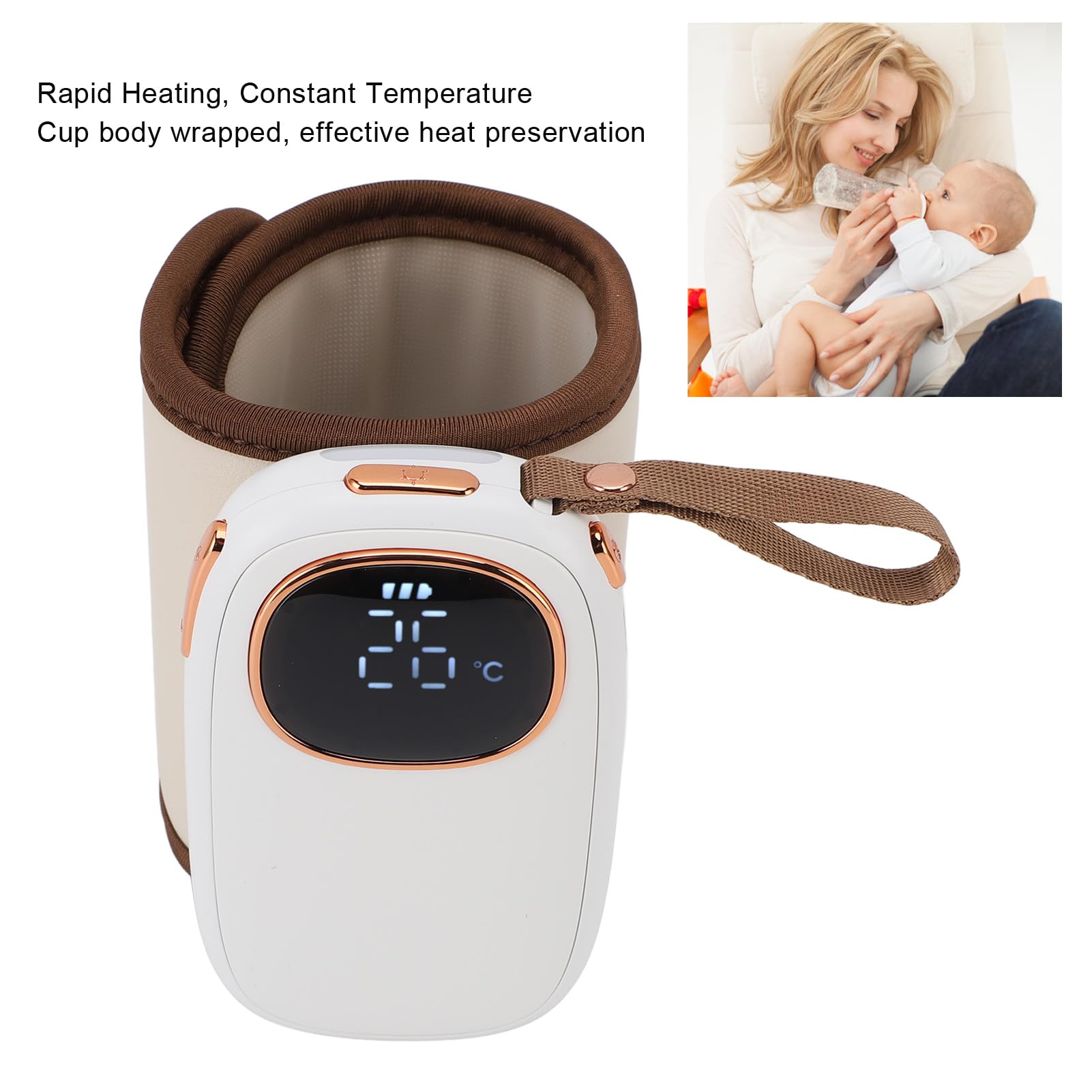 Naroote Scaldabiberon, Scaldamilchio Portatile Ricaricabile Tramite USB con Funzione Termostato, Potente Potenza di 18 W, Riscaldamento Rapido, Design Avvolgente, per I Viaggi