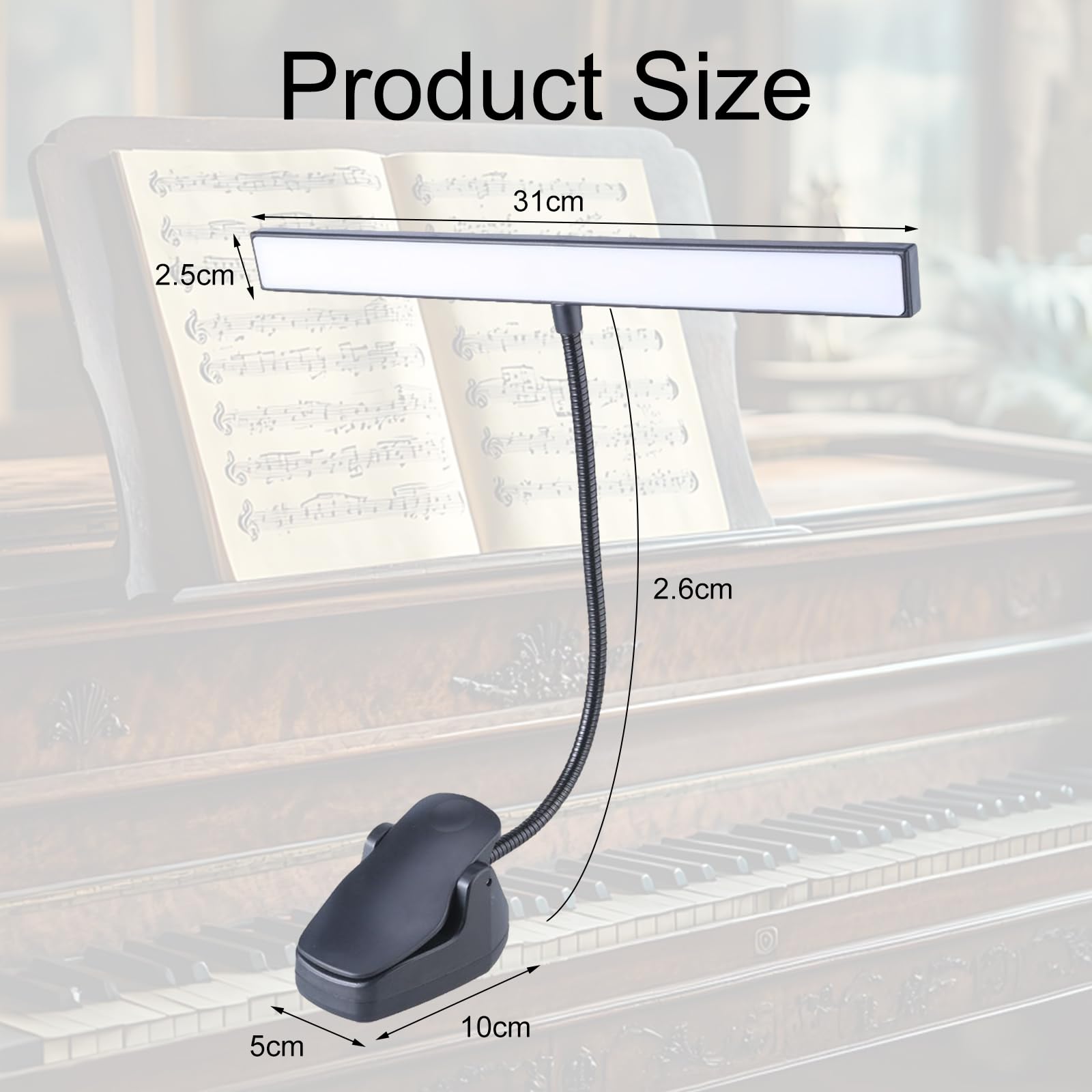 Cerioll Lampe De Pupitre De Musique, Lumineuse Lampe Piano, Music Stand Light, 3 Couleurs Et 5 Luminosité, Rechargeable, Avec Câble Usb, Convient Pour Piano, Bureau, Pupitre, Couture