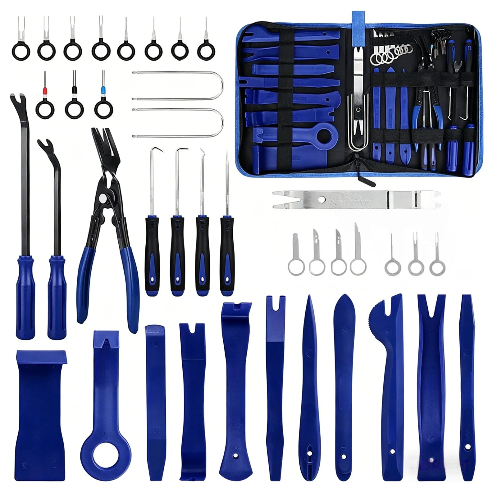 38PCS De Herramientas Kit, Desmontar Interiores De Coche, Herramientas Extracción Paneles, Salpicadero, Puertas Y Clips, Material ABS Resistente, Diseño Ergonómico Antiarañazos Con Estuche (Azul）