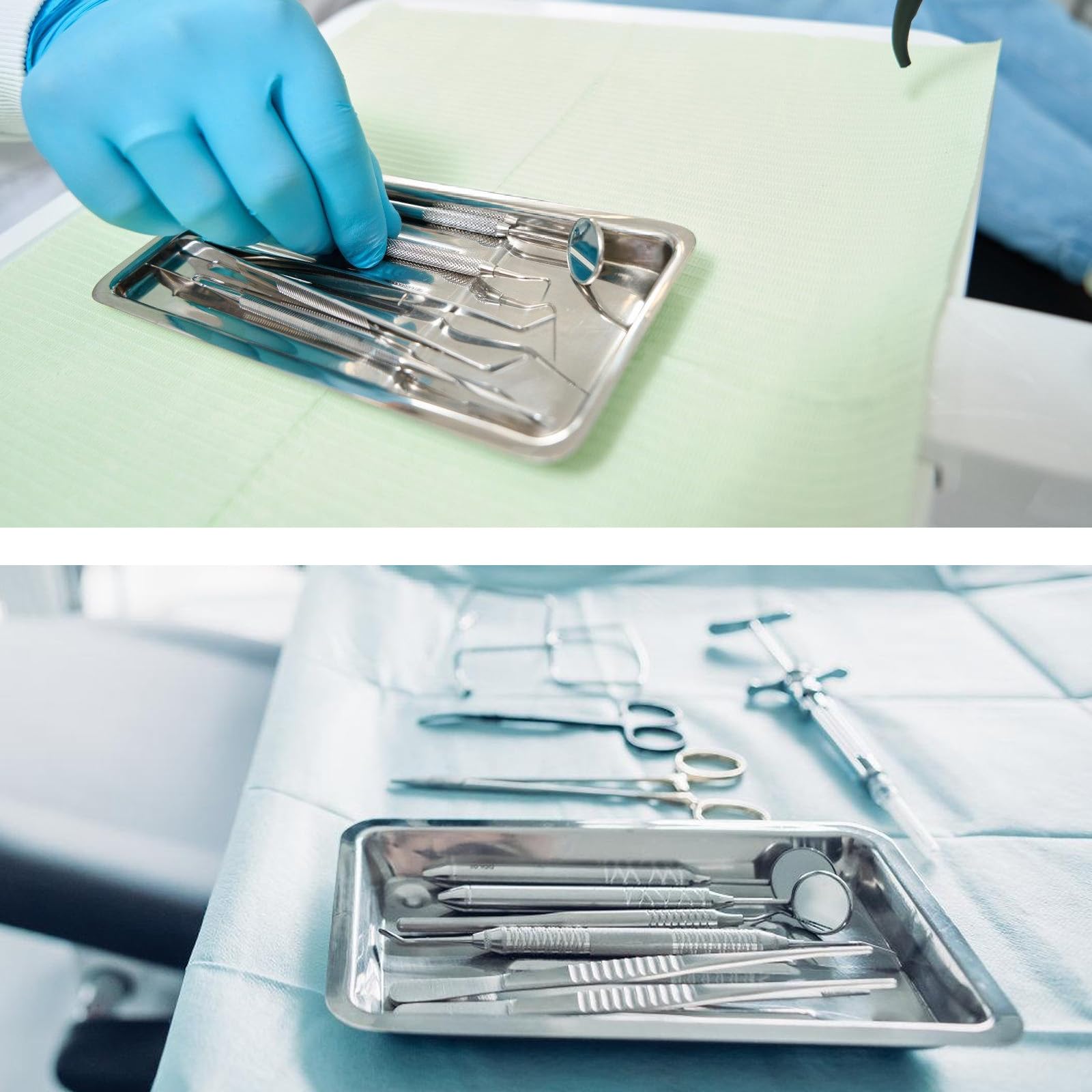Lot de 10 plateaux rectangulaires en acier inoxydable - 22,5 x 11,7 x 2 cm - Plateau de laboratoire en acier inoxydable - Petits plateaux de service pour laboratoire - Plateau de service dentaire