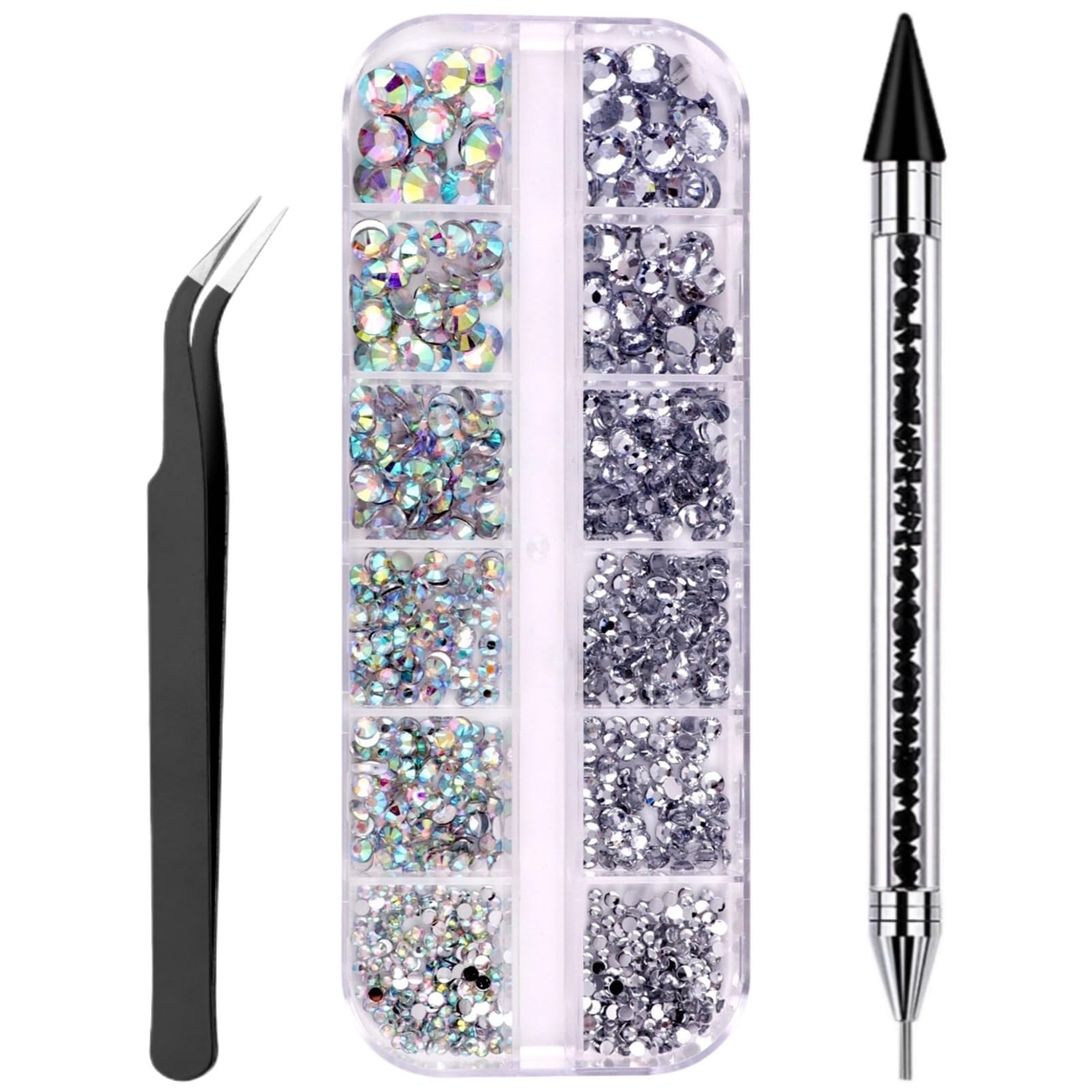 Rhinestone Picker Tool Dotting Pen with 1500 PCS Rhinestones and Tweezer, Gem Jewel Pickup Tool Applicator, Rhinestone Tool for Bedazzling Nail Art