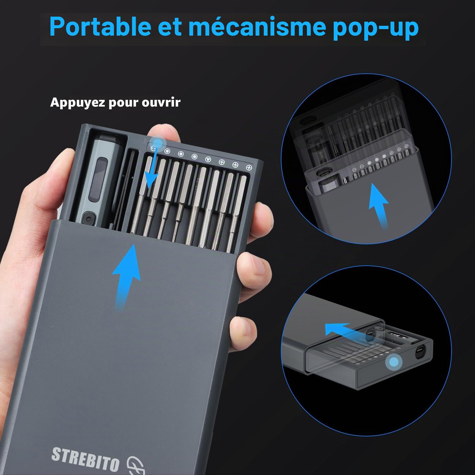 STREBITO Mini tournevis électrique, petit tournevis électrique 70 en 1