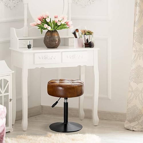 Miniatura 3 de LUE BONA Taburete de tocador ajustable, silla giratoria de 360 para sala de maquillaje, taburete marrón para tocador, pequeños taburetes de tocador