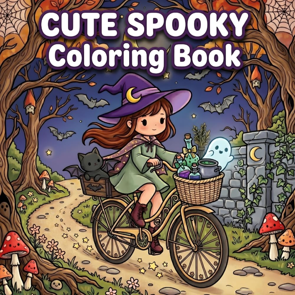 Cute Spooky Kawaii Coloring Book for Adults and Teens: A Kawaii Cute Spooky Witch, Ghost and Skeleton Designs for Relaxation and Stress Relief