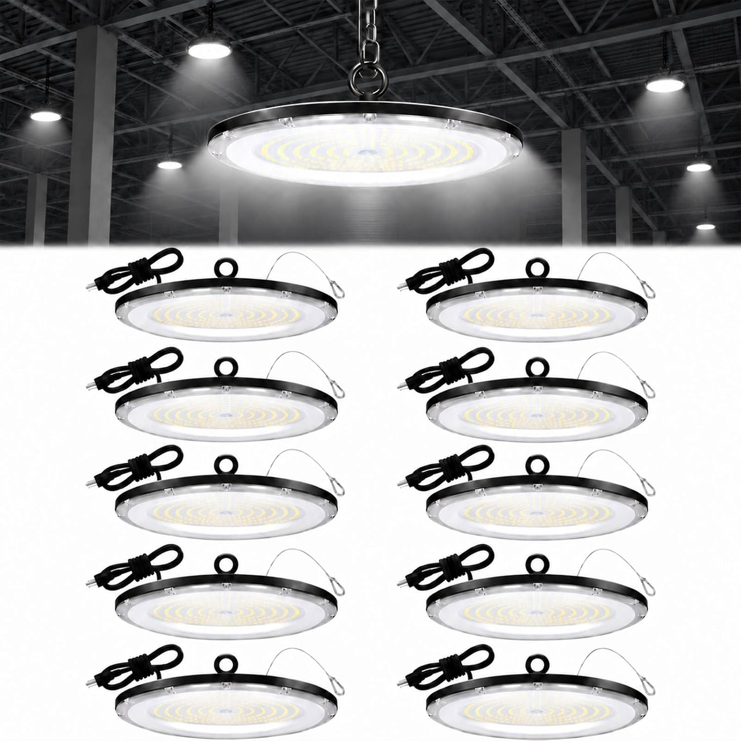 DragonLight 10 Pack UFO LED High Bay Lights 300W 40500LM 5000K, UL Listed