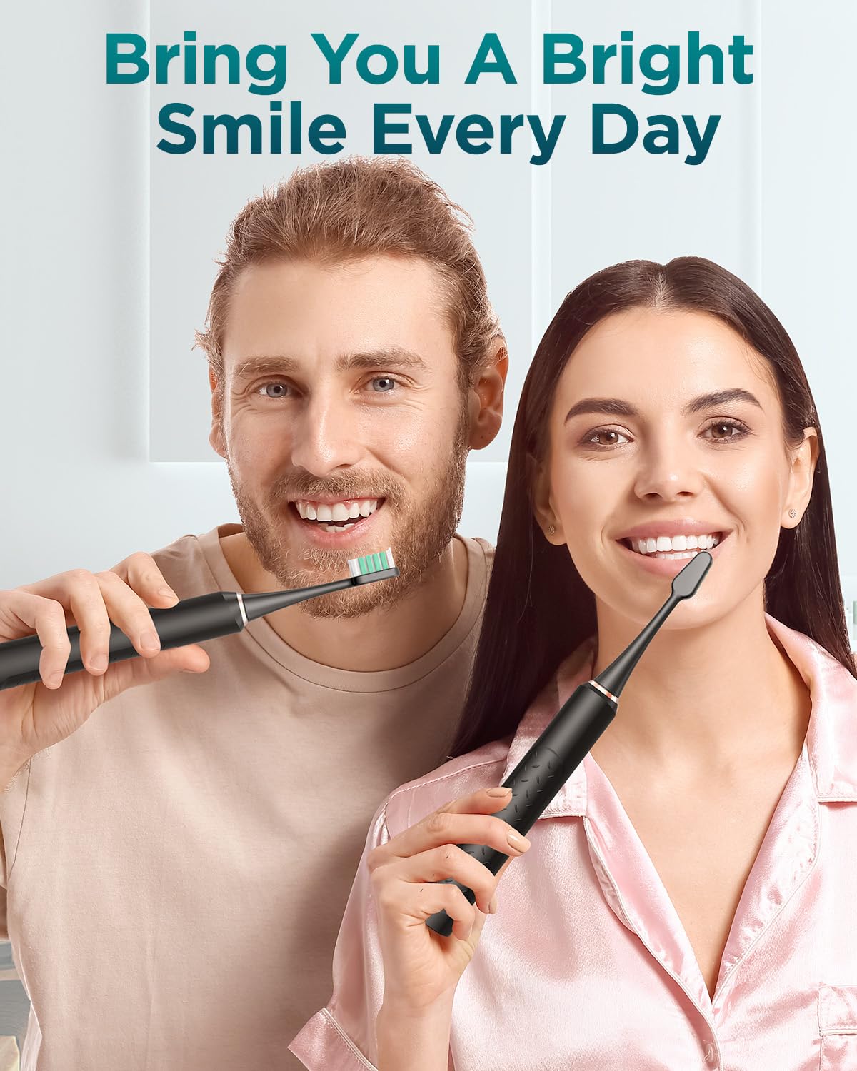 Cepillo de Dientes Eléctrico Sónico para Adultos - Cepillo Electrico con 8 Cabezales y Estuche de Viaje, 5 Modos, IPX7 Impermeable, Cepillo Dientes Electrico Ultrasónicos, Negro Profundo