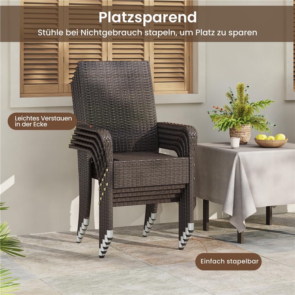 Yaheetech 4er Set Polyrattan Gartenstühle Stapelbar – Bild 7