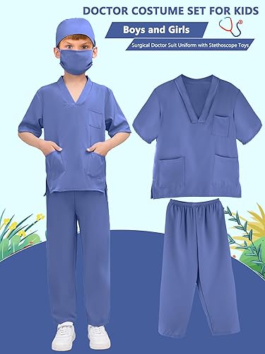 Miniatura 4 de Puteraya Conjunto de disfraz de médico para niños, uniforme quirúrgico para niños y niñas, disfraz de Halloween, cosplay