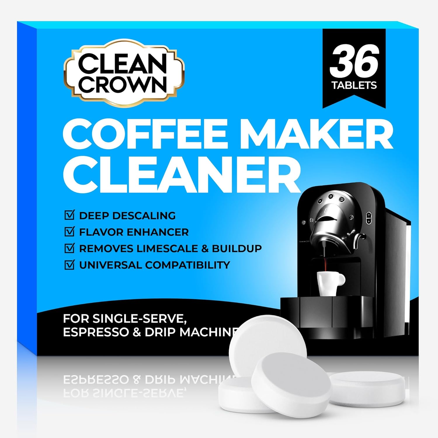 Coffee Maker Cleaner (36 Count), Cofee Maker Cleaner and Descaler, Coffee Machine Descalers, Espresso Machine Descaler Tabs for Brewer & Maker Cleaning, Compatible with Most Brands