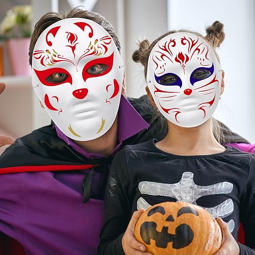 Miniatura 3 de Máscara de cara completa para Halloween, pintura en blanco, máscara de cosplay para mascarada, recuerdos de fiesta de Halloween (6 piezas masculinas