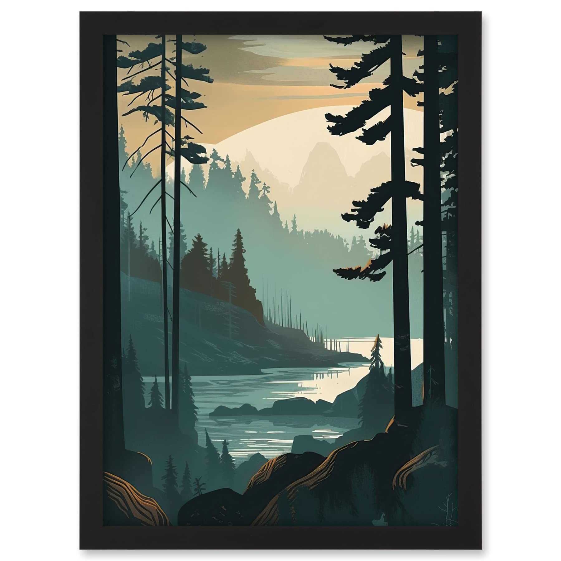 Artery8 Great Bear Rainforest Misty Sunrise Landscape Artwork Framed A3 Wall Art Print