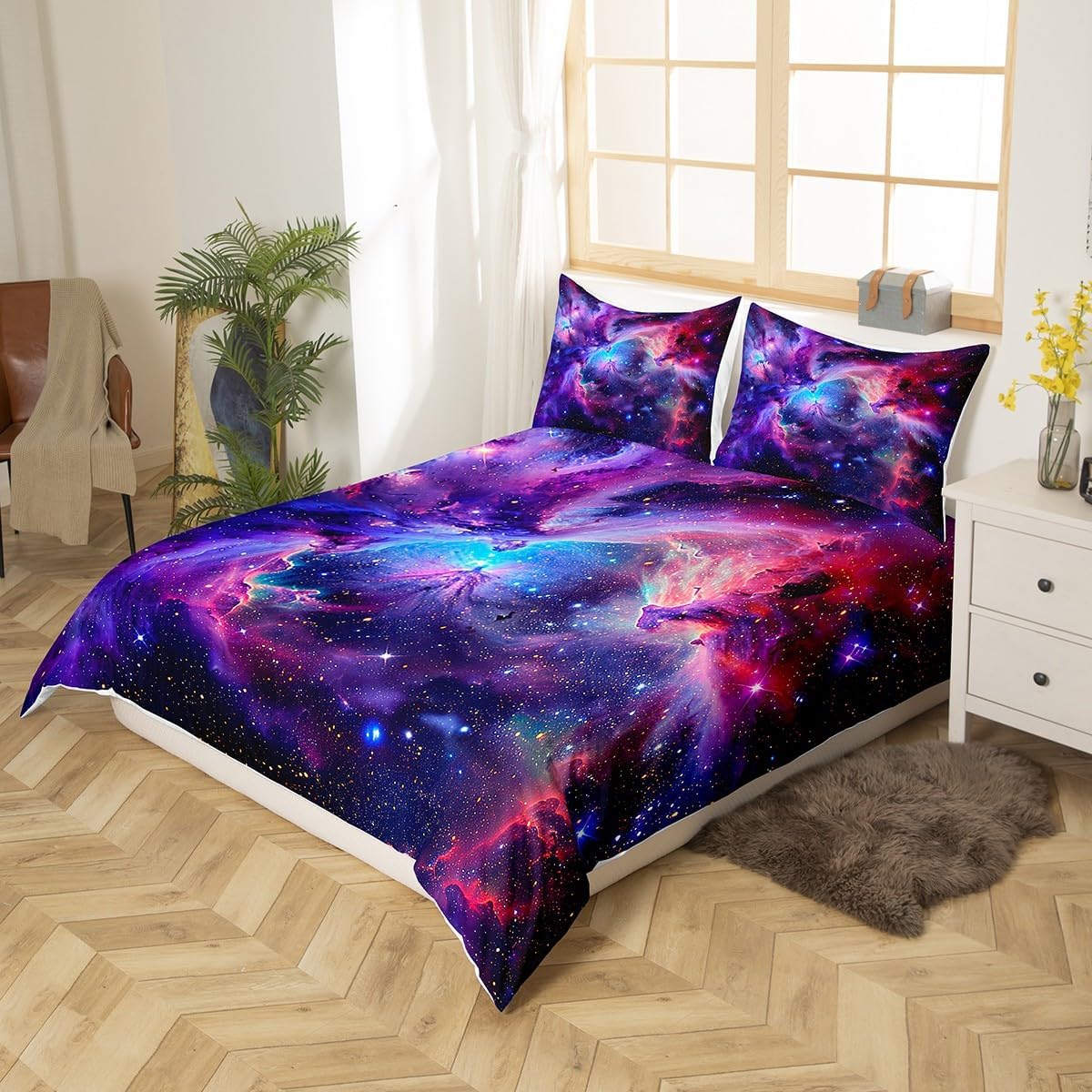 Galaxy Bedding Set Girls Starry Sky Comforter Cover for Kids Women Outer Space Themed Duvet Cover Girly Colorful Milky Way Bedspread Cover Universe Nebula Night Room Decor Quilt Cover Full Size
