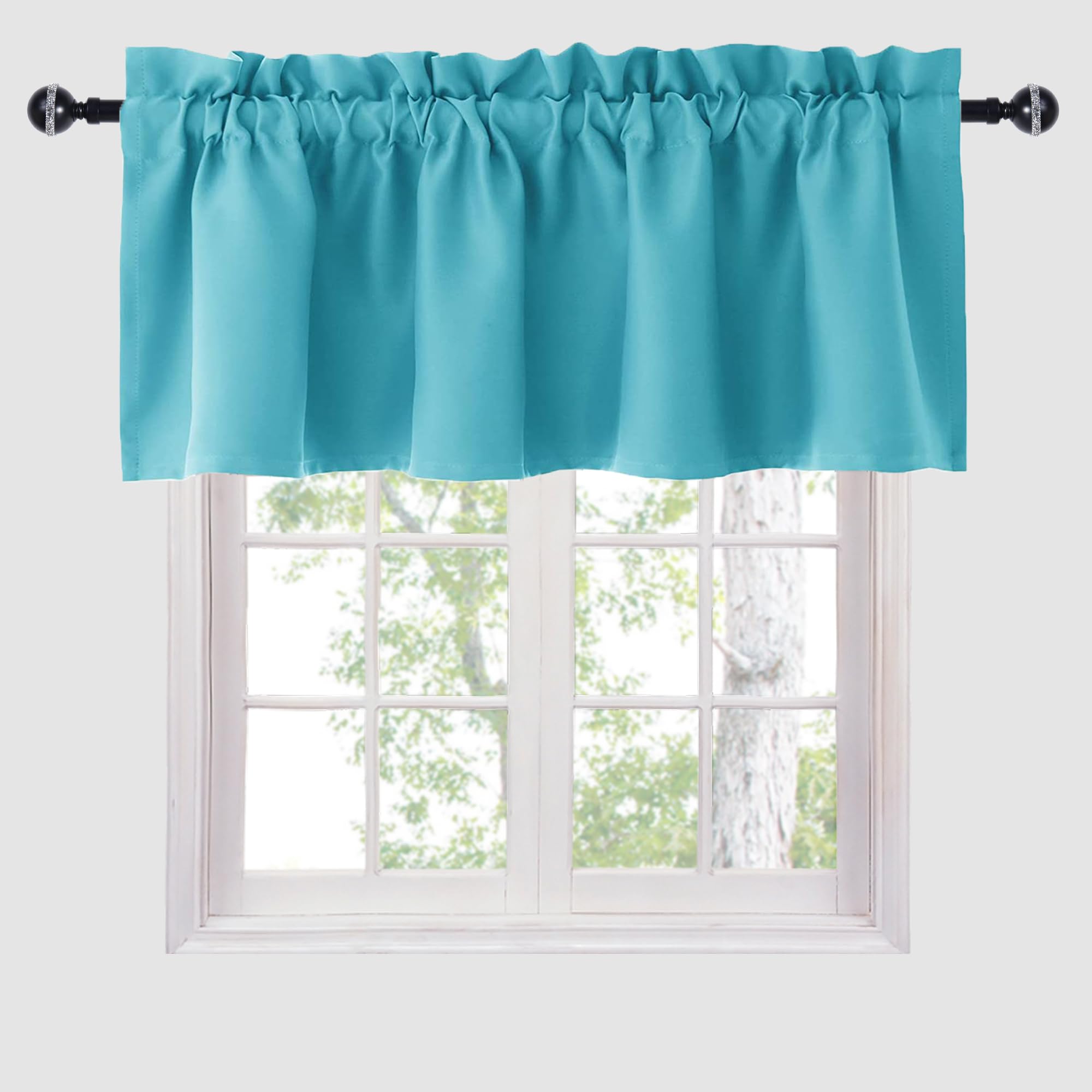 Hiasan Blackout Valance Curtains for Solid Room Darkening Rod Pocket Valances for Windows, 42 x 18 Inches Length, Turquoise, 1 Panel