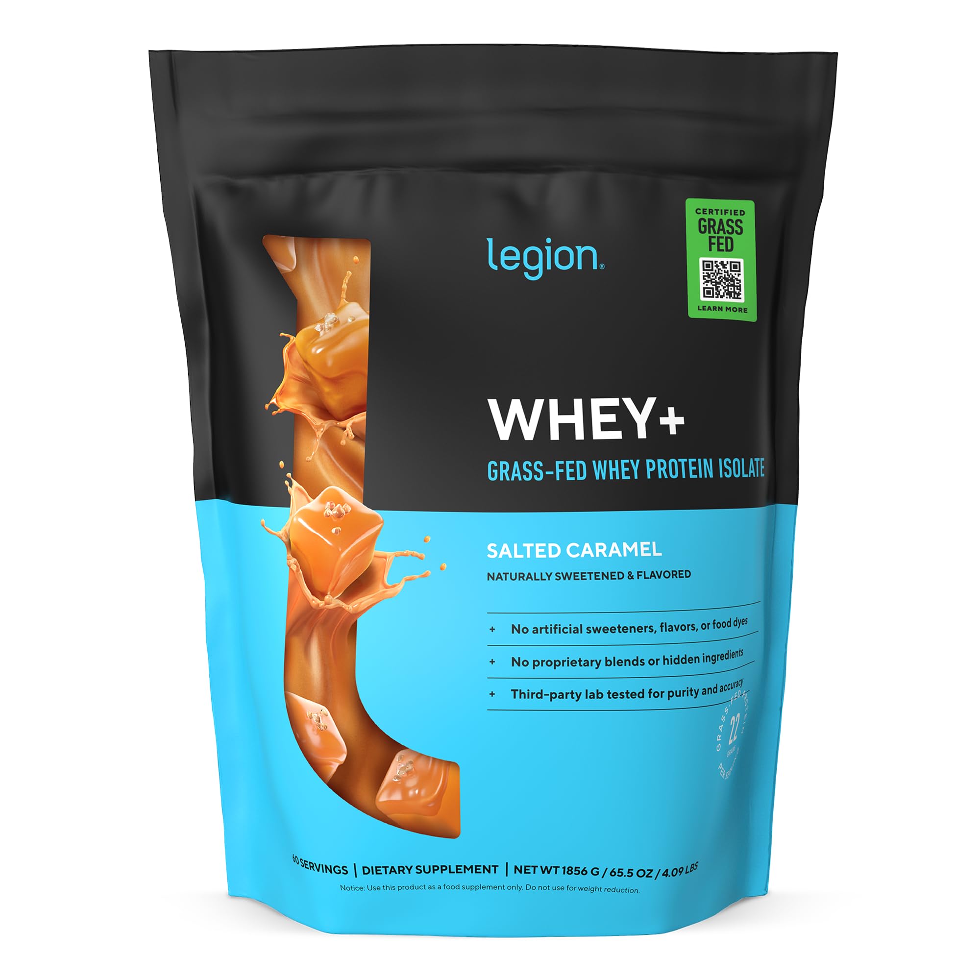 LEGION Whey+ Protein whey Isolate from Grass Fed Cows - Whey Protein Isolate Powder Low Calorie, Non-GMO, Sugar Free, Lactose and Gluten Free, All Natural Protein Powder for Men & Women (60 Servings)