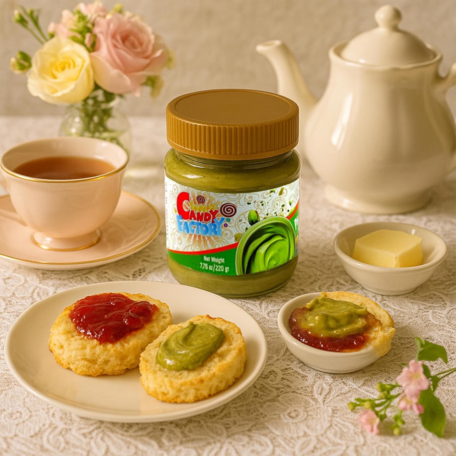 Pistachio Butter Spreadable Cream, 7.75 oz (220 gr) Pack of 12 in Glass Jar, 30% Pistachios, Rich & Nutty Cream Spread for Knafeh and Dubai Chocolate, Chocolate Bars